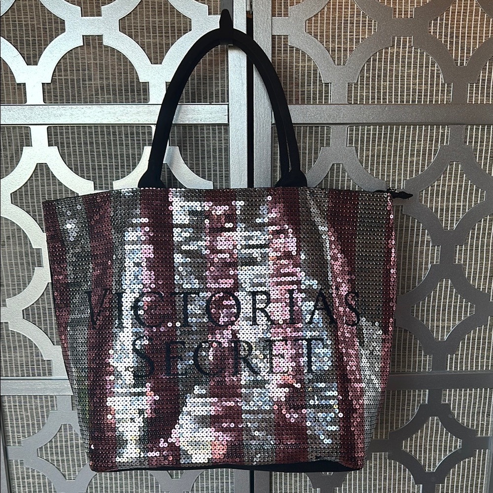 Victoria's Secret Sequin Tote Bag - Black and Pink